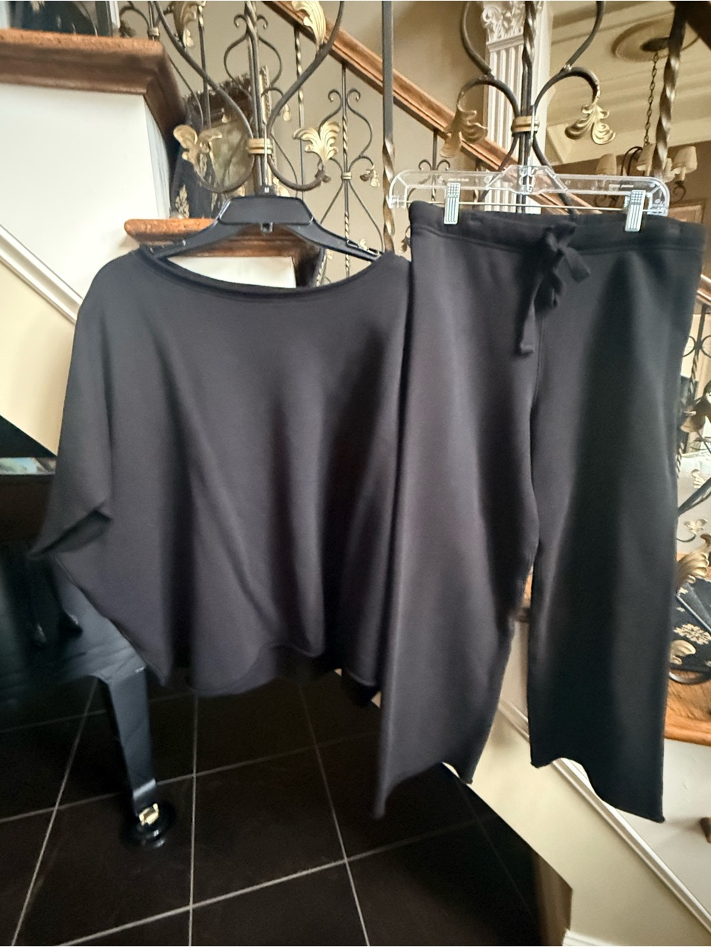 Frank & Eileen Black Travel Set. Small Elastic - Tie Waist Ankle Pant. OS Top.